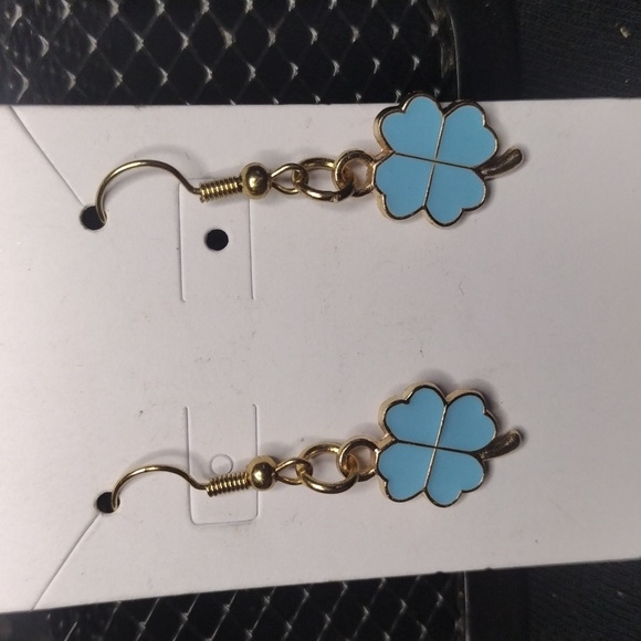 Blue Four Leaf Clover Earrings - Picture 2 of 3